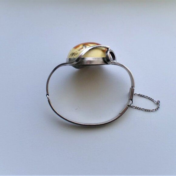 Vintage Sterling Silver 925 Baltic Butterscotch Egg Yolk Amber Bangle Bracelet - Picture 3 of 9